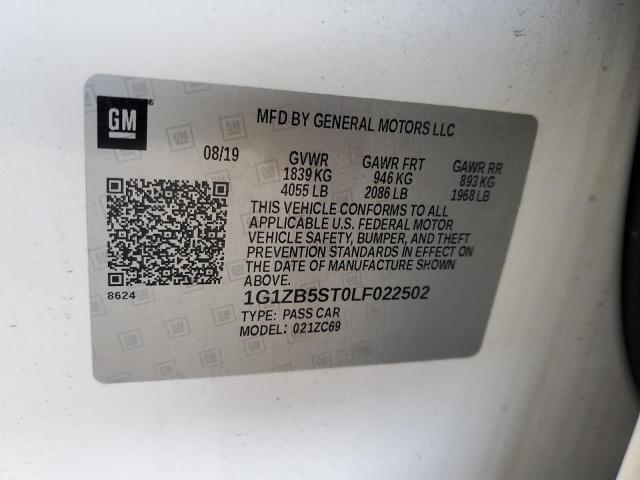 1G1ZB5ST0LF022502 - 2020 CHEVROLET MALIBU LS WHITE photo 12