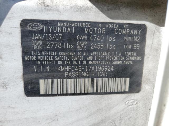 KMHFC46F17A196924 - 2007 HYUNDAI AZERA SE WHITE photo 12