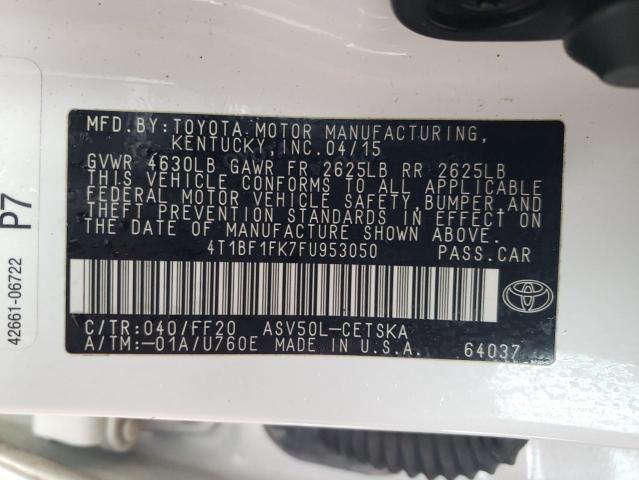 4T1BF1FK7FU953050 - 2015 TOYOTA CAMRY SE LE Beyaz fotoğraf 12