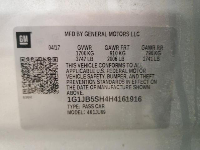 1G1JB5SH4H4161916 - 2017 CHEVROLET SONIC LS SILVER photo 13