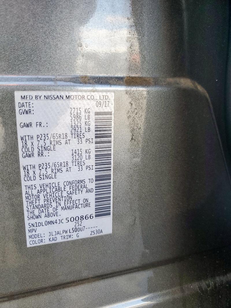 5N1DL0MN4JC500866 - 2018 INFINITI QX60 GRAY photo 13