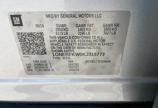 1GNERFKW0KJ315773 - 2019 CHEVROLET TRAVERSE LS SILVER photo 10