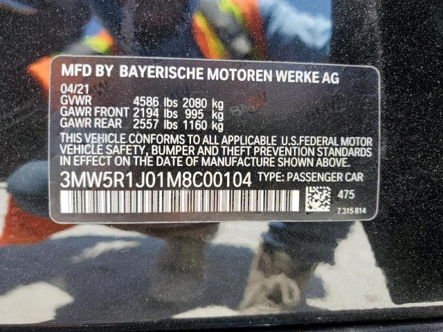 3MW5R1J01M8C00104 - 2021 BMW 330I BLACK photo 13