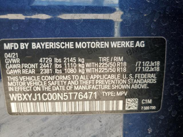 WBXYJ1C00N5T76471 - 2022 BMW X2 XDRIVE28I BLUE photo 13