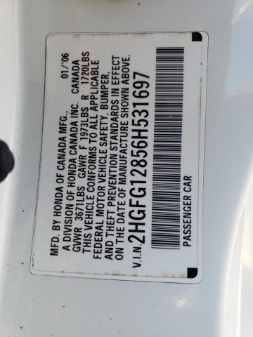 2HGFG12856H531697 - 2006 HONDA CIVIC EX WHITE photo 12