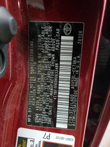 4T1BF1FK0HU633488 - 2017 TOYOTA CAMRY LE 栗色 照片 12