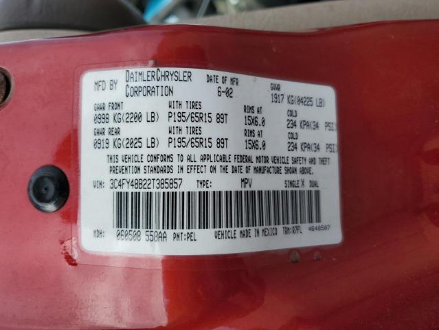 3C4FY48B22T385857 - 2002 CHRYSLER PT CRUISER CLASSIC 红色 照片 12