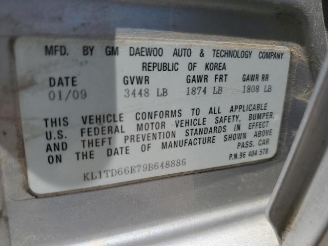 KL1TD66E79B648886 - 2009 CHEVROLET AVEO LS 银色 照片 12