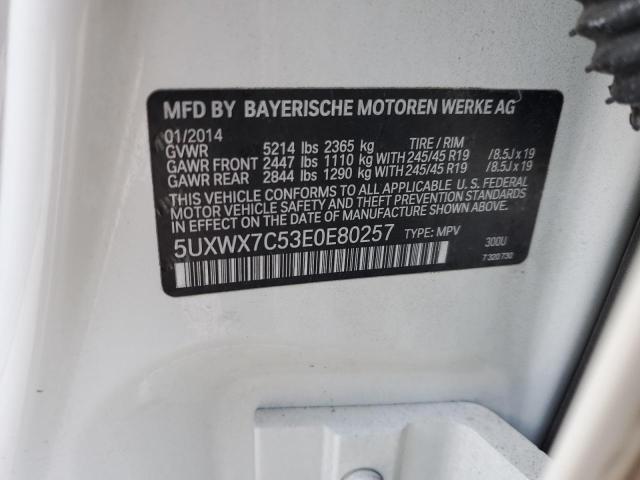 5UXWX7C53E0E80257 - 2014 BMW X3 XDRIVE35I WHITE photo 13