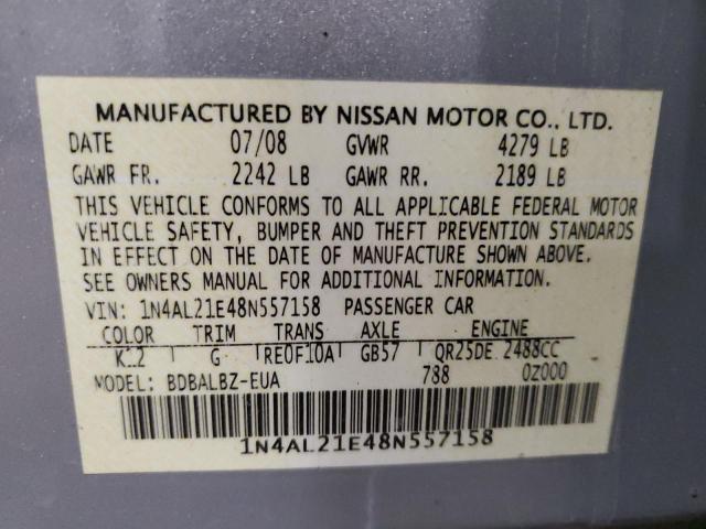 1N4AL21E48N557158 - 2008 NISSAN ALTIMA 2.5 SILVER photo 12