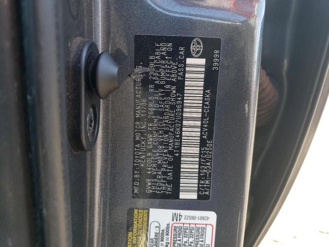 4T1BE46K07U096947 - 2007 TOYOTA CAMRY CE CHARCOAL photo 12