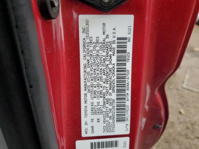 5TEUU42N95Z126788 - 2005 TOYOTA TACOMA ACCESS CAB Красный фото 12