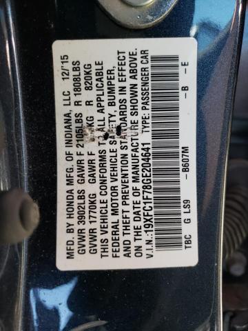 19XFC1F78GE204641 - 2016 HONDA CIVIC EXL 蓝色 照片 12