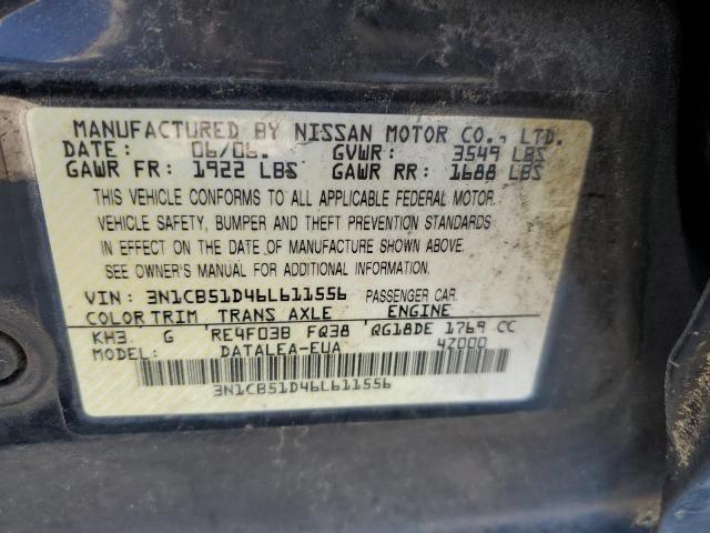 3N1CB51D46L611556 - 2006 NISSAN SENTRA 1.8 BLACK photo 12