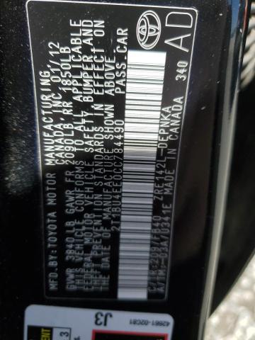 2T1BU4EE0CC784490 - 2012 TOYOTA COROLLA LE BASE BLACK photo 12