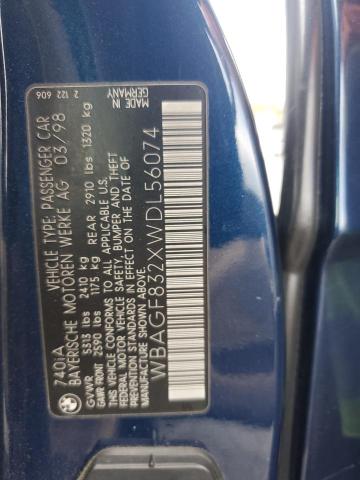 WBAGF832XWDL56074 - 1998 BMW 740 I AUTOMATIC BLUE photo 12