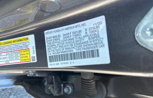 19UUB5F45MA003903 - 2021 ACURA TLX TECHNOLOGY GRAY photo 10
