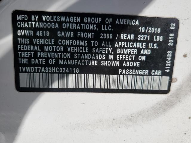 1VWDT7A33HC024116 - 2017 VOLKSWAGEN PASSAT R-LINE Weiß Foto 12