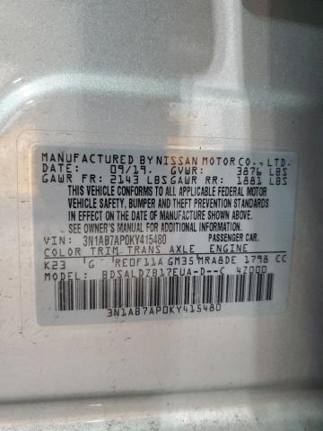 3N1AB7AP0KY415480 - 2019 NISSAN SENTRA S SILVER photo 12