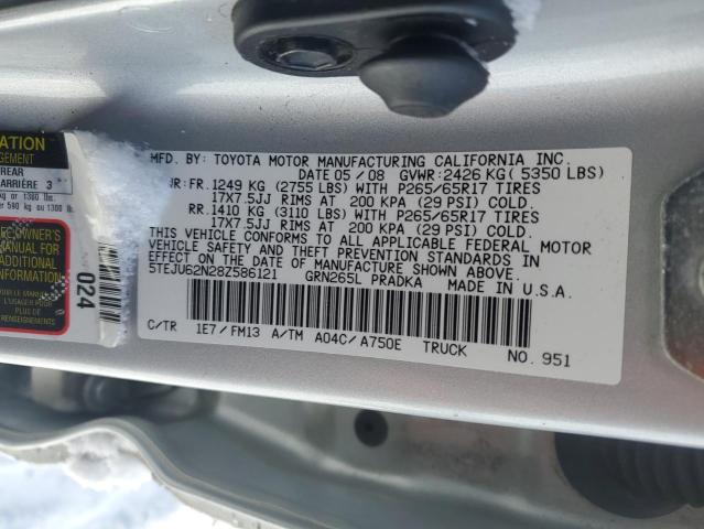 5TEJU62N28Z586121 - 2008 TOYOTA TACOMA DOUBLE CAB PRERUNNER SILVER photo 12