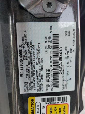 3FA6P0SU8HR253977 - 2017 FORD FUSION TITANIUM PHEV BLACK photo 12