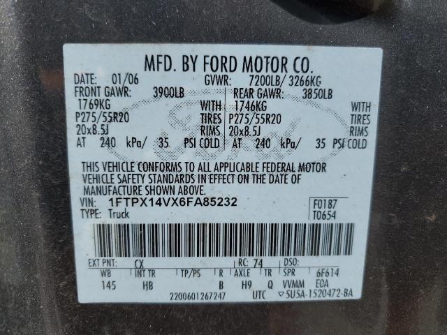 1FTPX14VX6FA85232 - 2006 FORD F150 GRAY photo 12