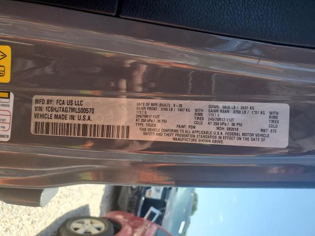 1C6HJTAG7ML500570 - 2021 JEEP GLADIATOR SPORT GRAY photo 12