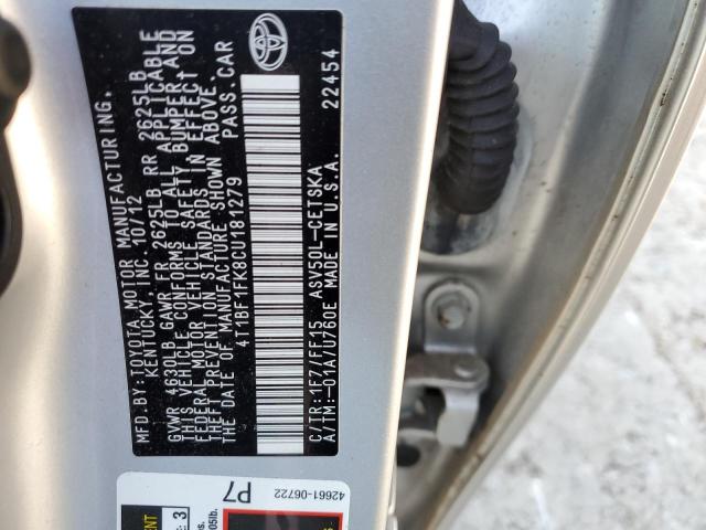 4T1BF1FK8CU181279 - 2012 TOYOTA CAMRY BASE SILVER photo 13