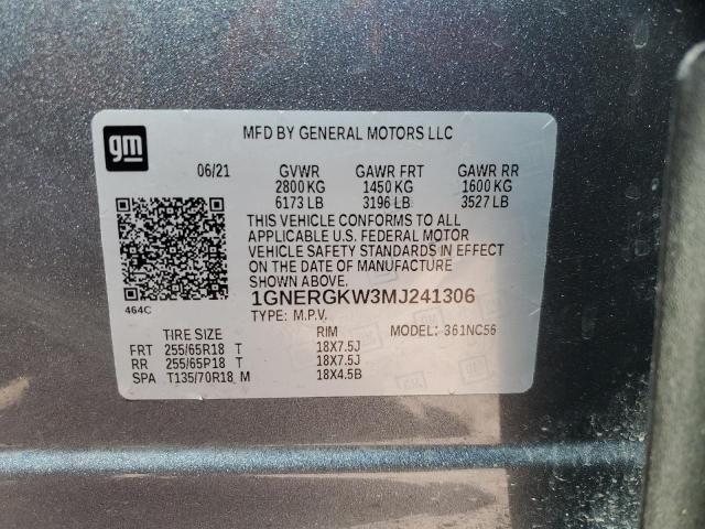 1GNERGKW3MJ241306 - 2021 CHEVROLET TRAVERSE LT GRAY photo 13