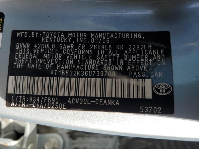 4T1BE32K36U739709 - 2006 TOYOTA CAMRY LE BLUE photo 12