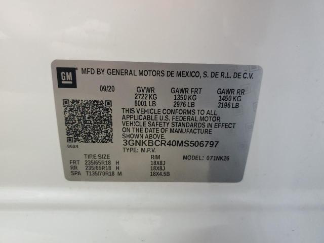 3GNKBCR40MS506797 - 2021 CHEVROLET BLAZER 2LT WHITE photo 13