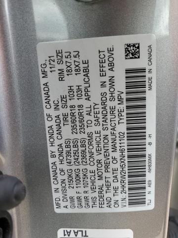 2HKRW2H5XNH611102 - 2022 HONDA CR-V EX SILVER photo 12