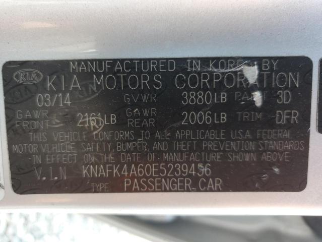 KNAFK4A60E5239456 - 2014 KIA FORTE LX SILVER photo 12