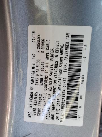 1HGCR2F66GA151490 - 2016 HONDA ACCORD SPORT SILVER photo 12