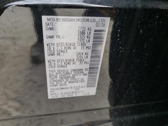 5N1AR2MN4GC632242 - 2016 NISSAN PATHFINDER S BLACK photo 10
