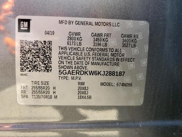 5GAERDKW6KJ288187 - 2019 BUICK ENCLAVE AVENIR 灰色 照片 13