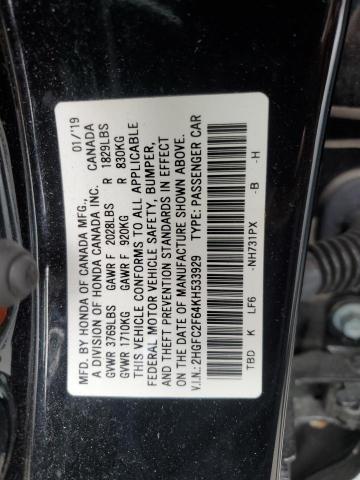 2HGFC2F64KH533929 - 2019 HONDA CIVIC LX BLACK photo 12