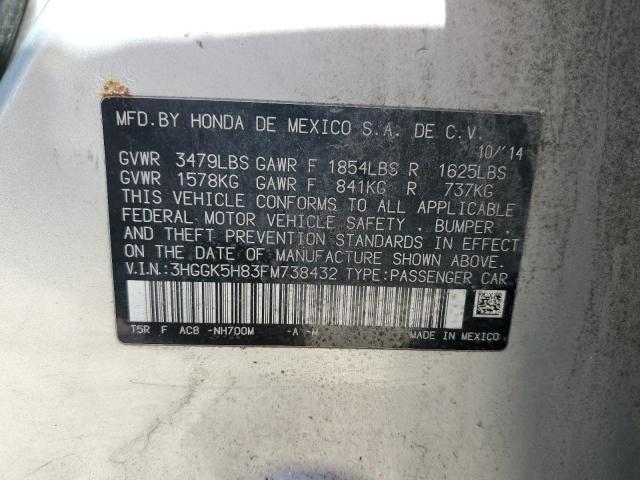 3HGGK5H83FM738432 - 2015 HONDA FIT EX GRAY photo 12