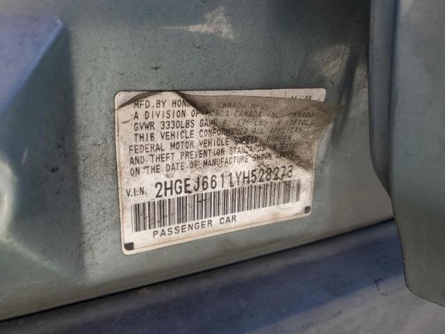 2HGEJ6611YH528273 - 2000 HONDA CIVIC BASE Dəniz mavisi foto 12