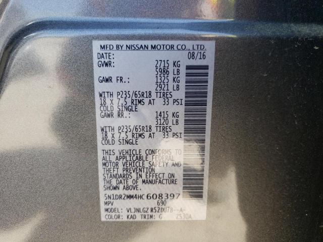 5N1DR2MM4HC608397 - 2017 NISSAN PATHFINDER S ნაცრისფერი ფოტო 13