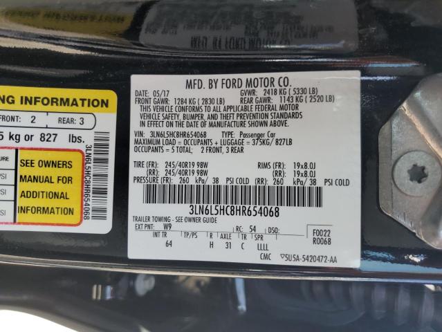 3LN6L5HC8HR654068 - 2017 LINCOLN MKZ BLACK LABEL BLACK photo 12