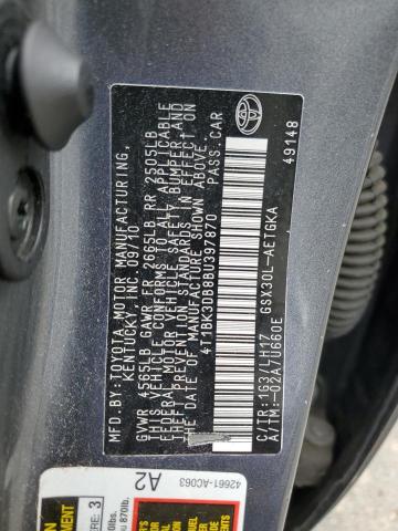 4T1BK3DB8BU397870 - 2011 TOYOTA AVALON BASE 灰色 照片 12