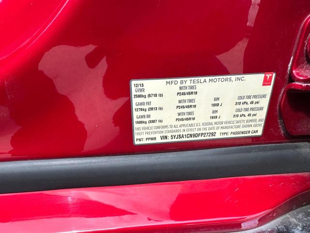 5YJSA1CN9DFP27292 - 2013 TESLA MODEL S Կարմիր լուսանկար 10