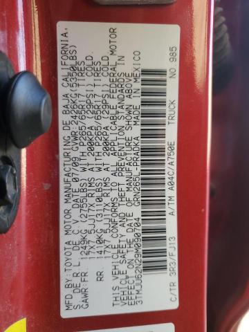 3TMJU62N29M090704 - 2009 TOYOTA TACOMA DOUBLE CAB PRERUNNER RED photo 12
