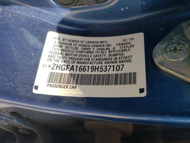 2HGFA16619H537107 - 2009 HONDA CIVIC LX-S أزرق صورة 13