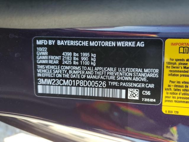 3MW23CM01P8D00526 - 2023 BMW 230I PURPLE photo 12