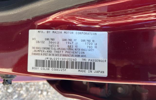 JM1BJ225130120260 - 2003 MAZDA PROTEGE DX MAROON photo 10