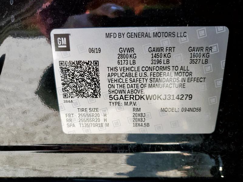 5GAERDKW0KJ314279 - 2019 BUICK ENCLAVE AVENIR BLACK photo 13