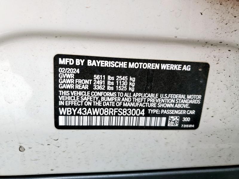 WBY43AW08RFS83004 - 2024 BMW I4 EDRIVE 35 WHITE photo 12