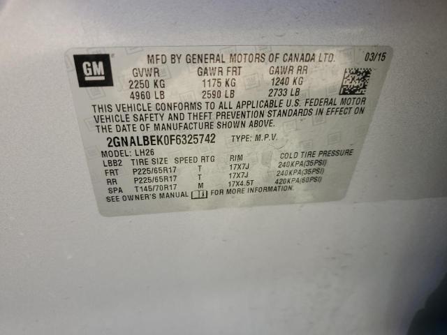 2GNALBEK0F6325742 - 2015 CHEVROLET EQUINOX LT SILVER photo 13